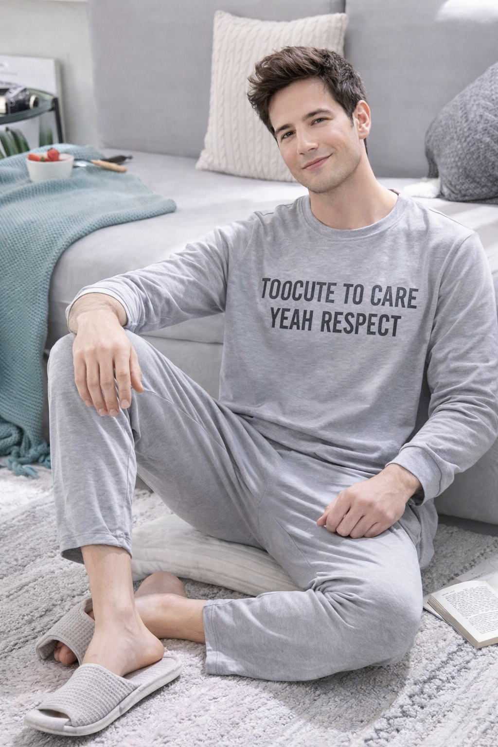 Pyjamas Homme – Manches Longues, Rayures & Motif Cartoon