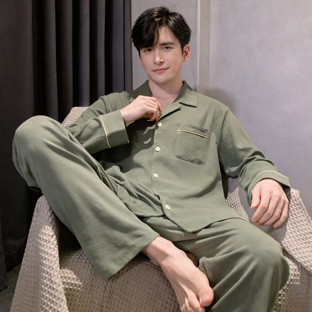 Pyjama Homme Léger – Ensemble 2 Pièces Manches Longues | Printemps & Automne | Coupe Décontractée Jeune