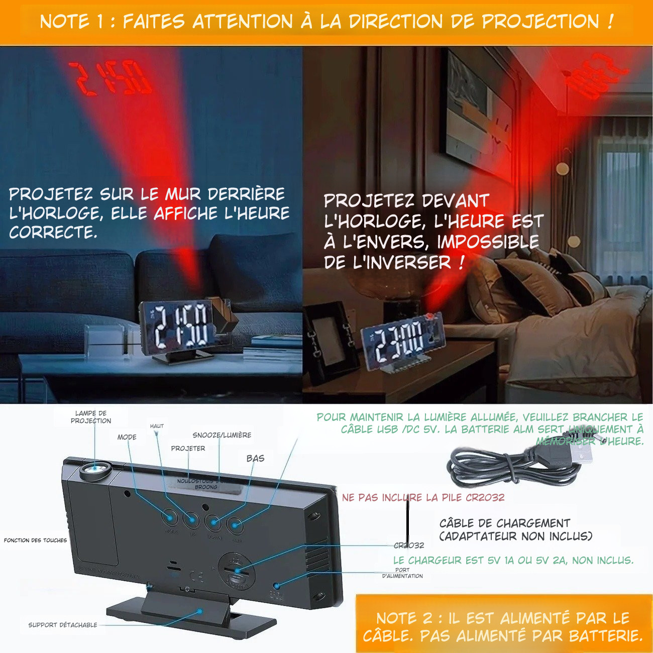 Réveil Projecteur Multifonction LED