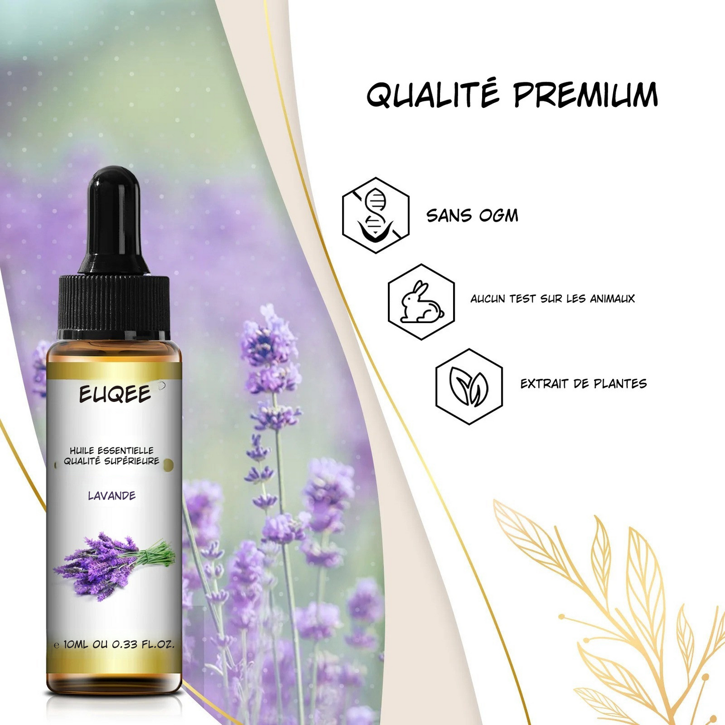 Huile Essentielle 100 % Naturelle EUQEE 10 ml – Lavande, Eucalyptus, Vanille, Agrumes & Plus