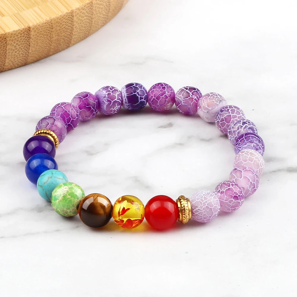 Bracelets 7 Chakras en Pierres Naturelles & Lave – Lot de 2 Bijoux Reiki Ajustables