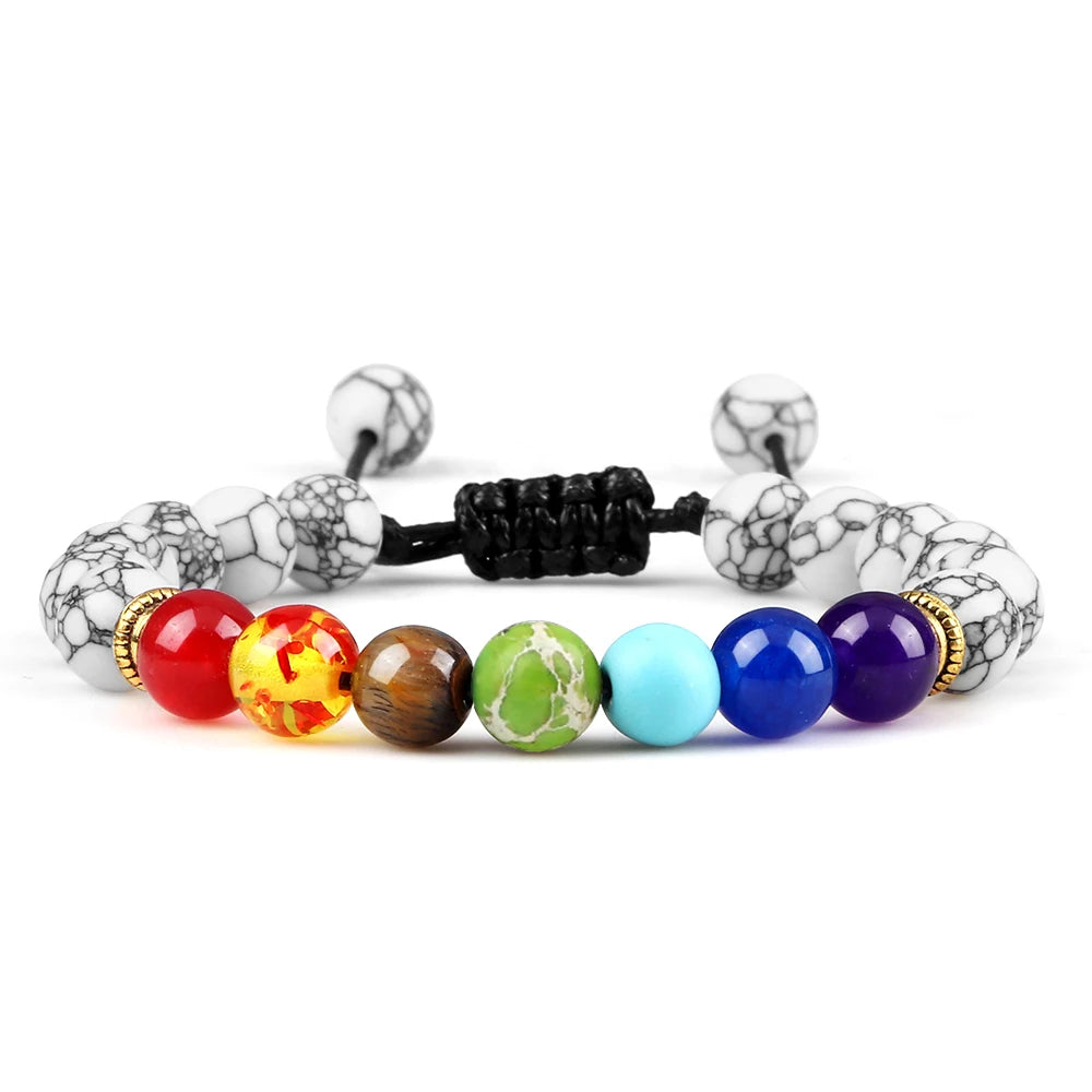 Bracelets 7 Chakras en Pierres Naturelles & Lave – Lot de 2 Bijoux Reiki Ajustables
