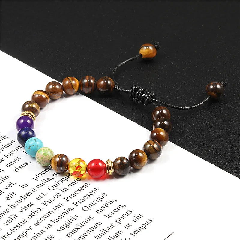 Bracelets 7 Chakras en Pierres Naturelles & Lave – Lot de 2 Bijoux Reiki Ajustables