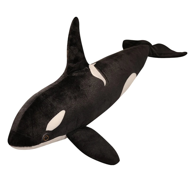Grande peluche orque noire et blanche, sur fond blanc