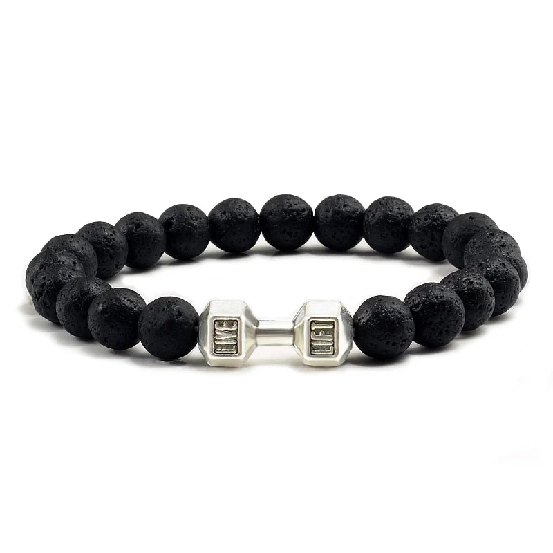 Bracelet Pierre de Lave Noire & Blanche – Bijou Sport, Force & Équilibre