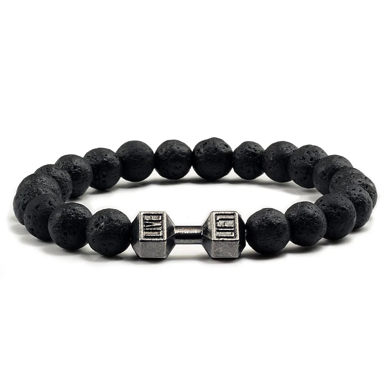 Bracelet Pierre de Lave Noire & Blanche – Bijou Sport, Force & Équilibre