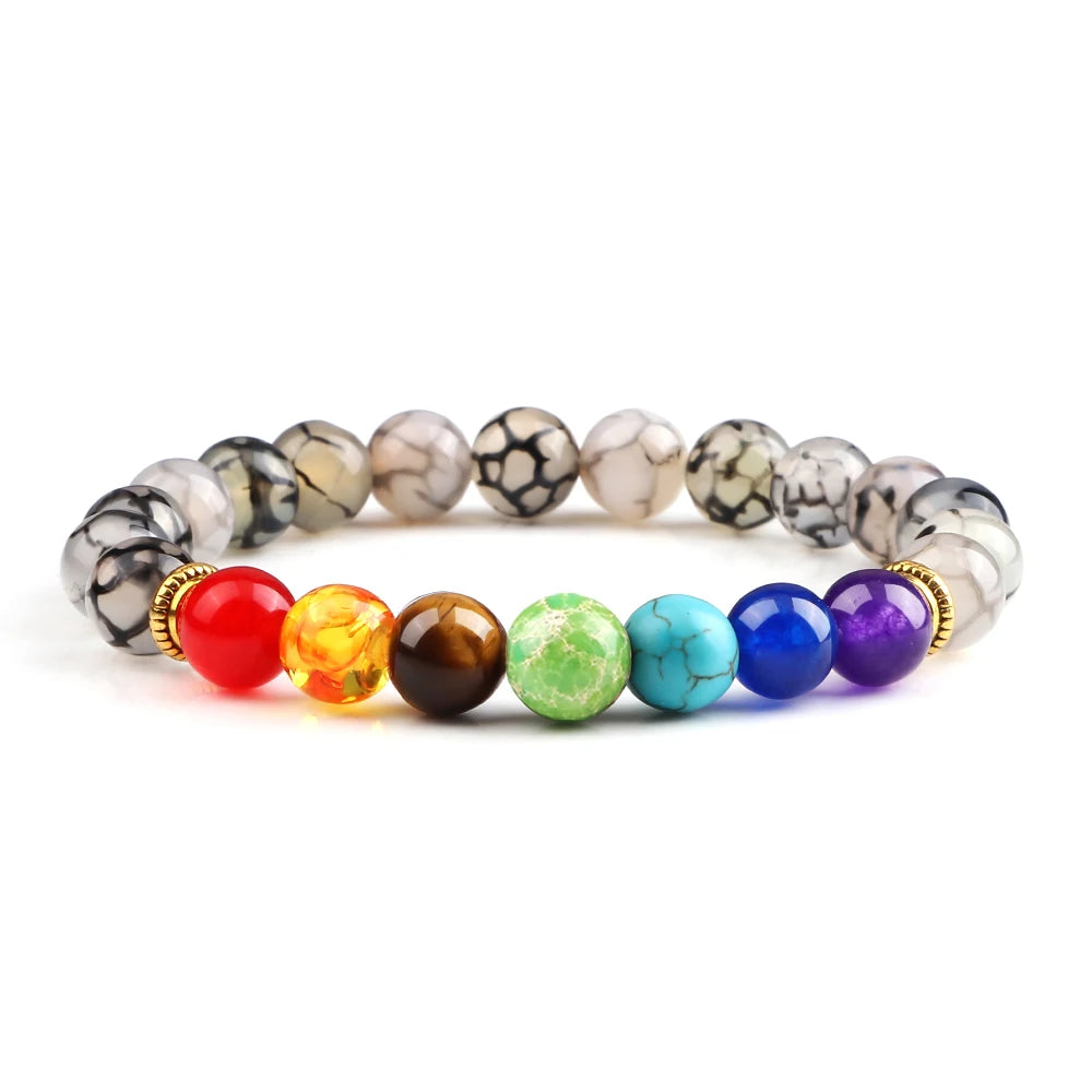 Bracelets 7 Chakras en Pierres Naturelles & Lave – Lot de 2 Bijoux Reiki Ajustables