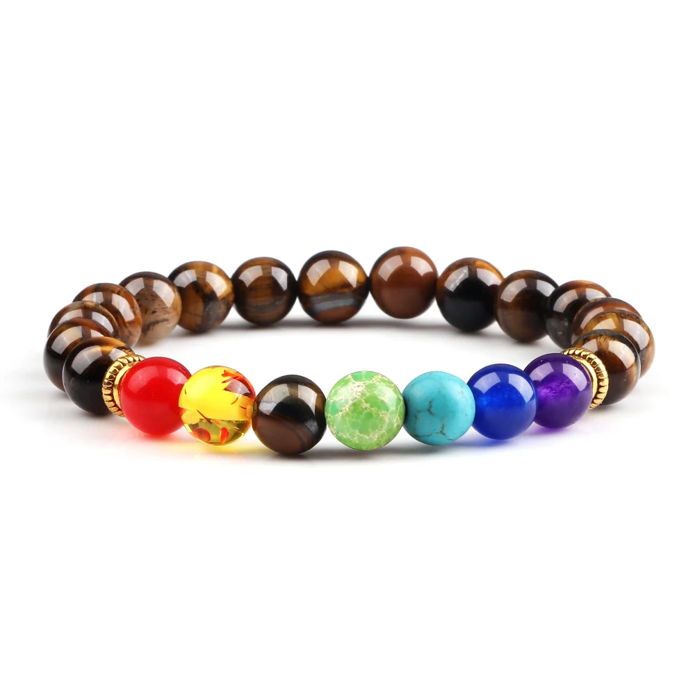 Bracelets 7 Chakras en Pierres Naturelles & Lave – Lot de 2 Bijoux Reiki Ajustables