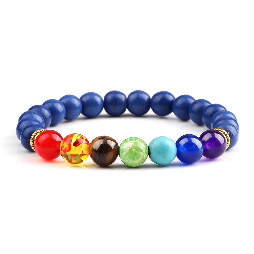 Bracelets 7 Chakras en Pierres Naturelles & Lave – Lot de 2 Bijoux Reiki Ajustables