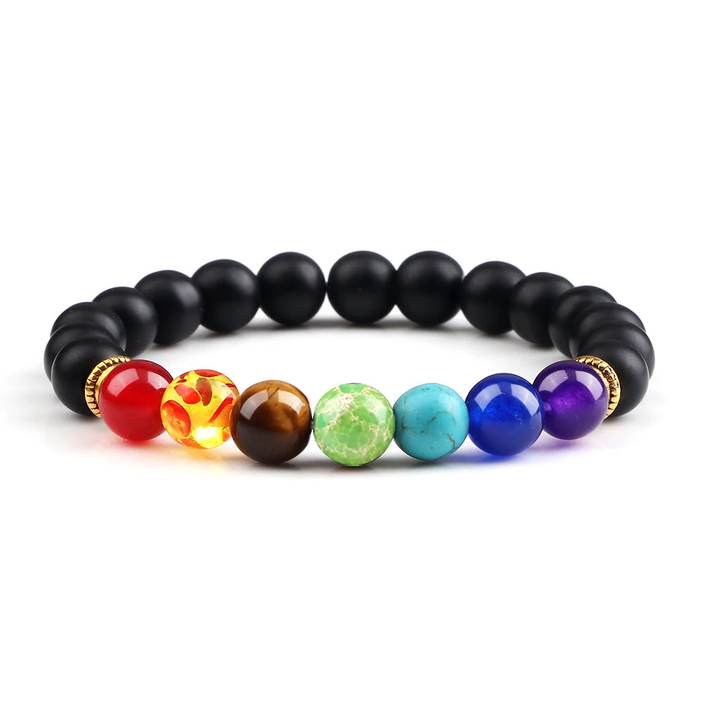 Bracelets 7 Chakras en Pierres Naturelles & Lave – Lot de 2 Bijoux Reiki Ajustables
