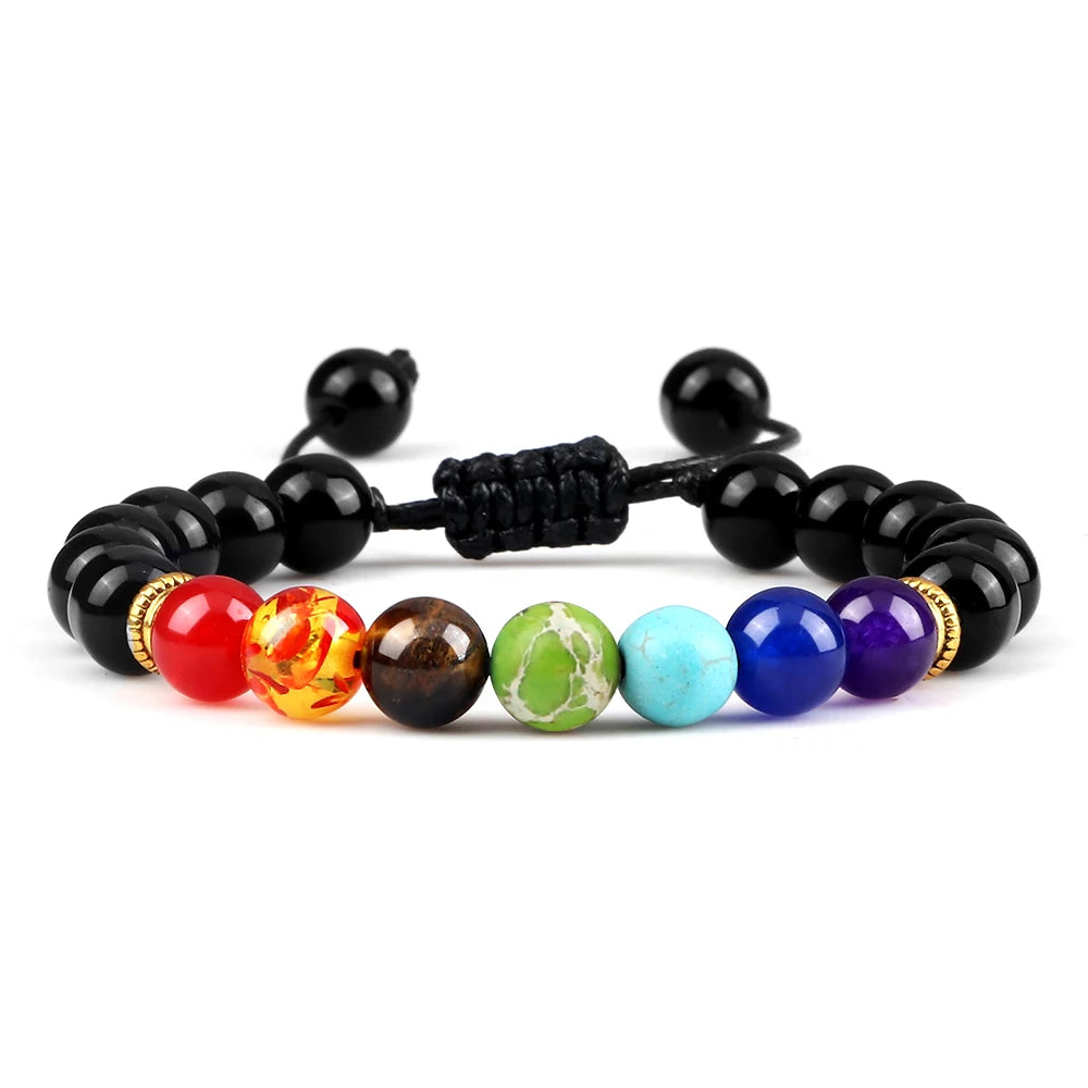 Bracelets 7 Chakras en Pierres Naturelles & Lave – Lot de 2 Bijoux Reiki Ajustables