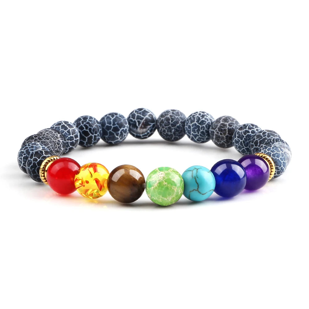 Bracelets 7 Chakras en Pierres Naturelles & Lave – Lot de 2 Bijoux Reiki Ajustables