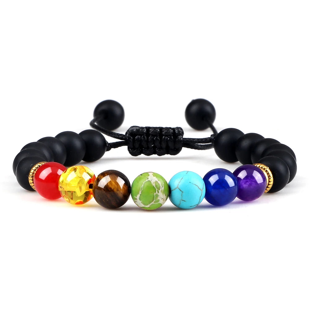 Bracelets 7 Chakras en Pierres Naturelles & Lave – Lot de 2 Bijoux Reiki Ajustables