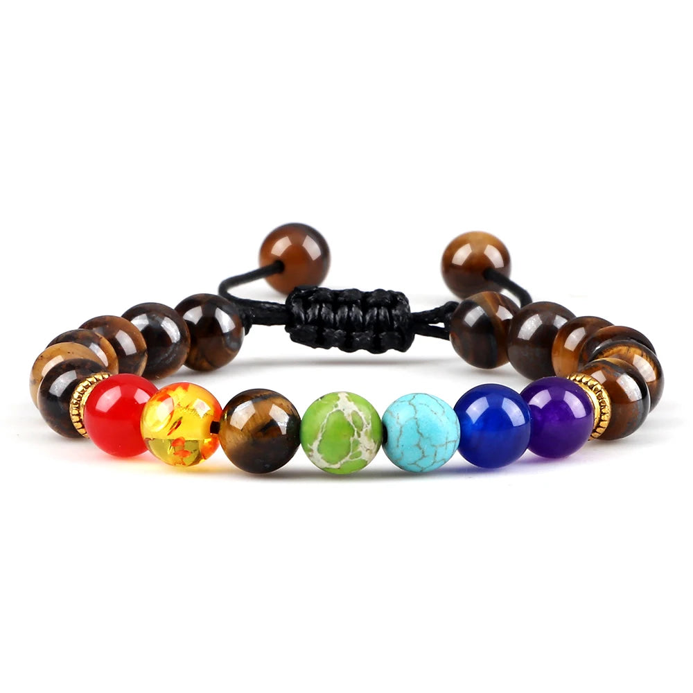 Bracelets 7 Chakras en Pierres Naturelles & Lave – Lot de 2 Bijoux Reiki Ajustables