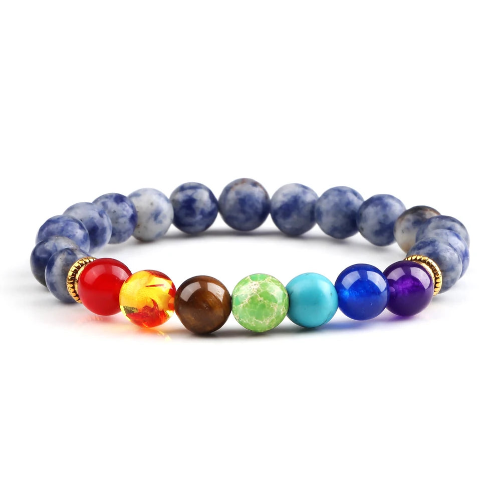 Bracelets 7 Chakras en Pierres Naturelles & Lave – Lot de 2 Bijoux Reiki Ajustables