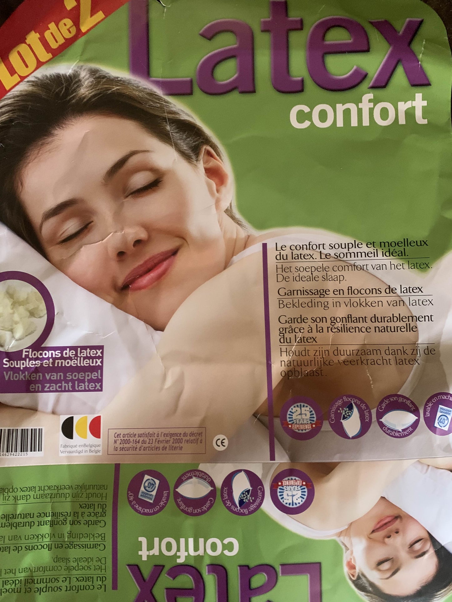 Lot de 2 oreillers Latex Confort