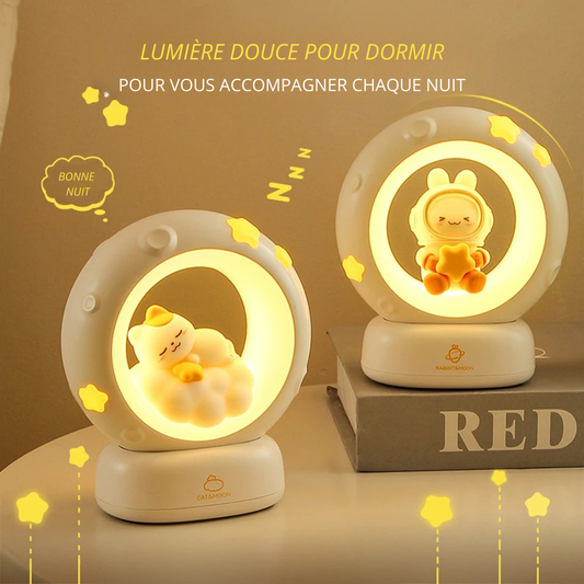 Veilleuse Lune Animaux  – Lapin, Chat ou Panda
