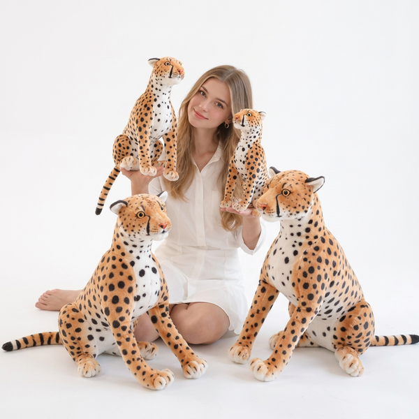 Peluche guépard réaliste assis, guépard en peluche 34 à 66 cm