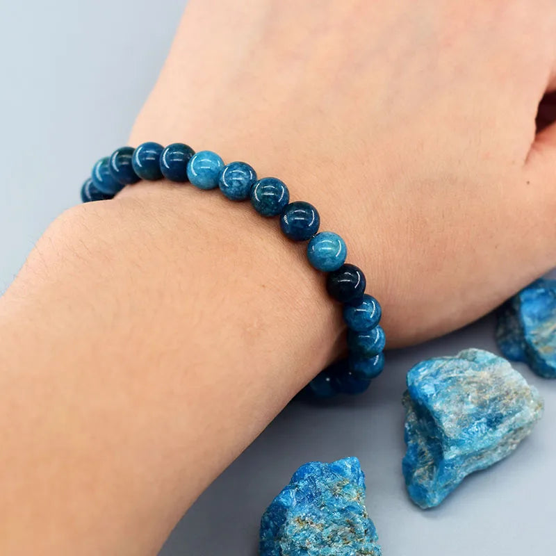 Bracelet en Apatite Bleue Naturelle – Énergie, Circulation & Vitalité