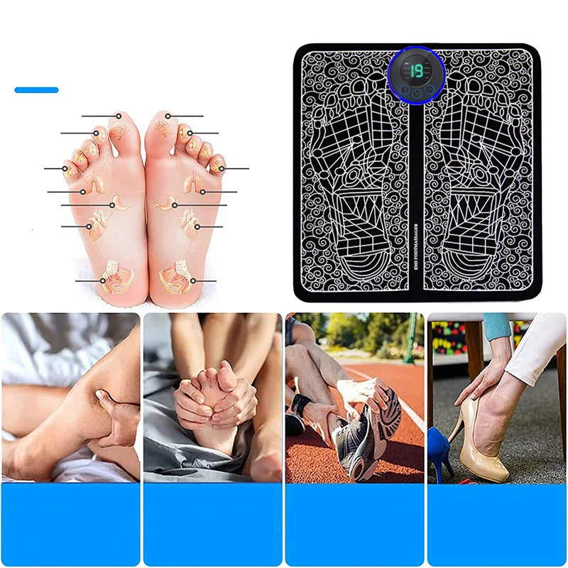 Electrostimulator Foot Massager – 8 Modes &amp; 19 Levels – Relieves Plantar Pain