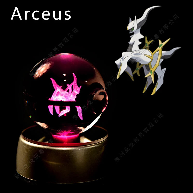 Boule Pokémon Cristal 3D avec Lumière – Pikachu, Gengar, Mewtwo | Pokéball Lumineuse Cadeau Enfant
