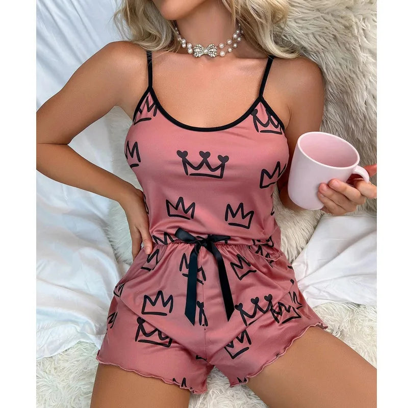 Pyjama Femme Été – Bretelles Fines & Short Imprimé