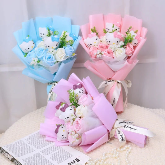 Bouquet Hello Kitty Kawaii – Peluche + Fleurs Artificielles