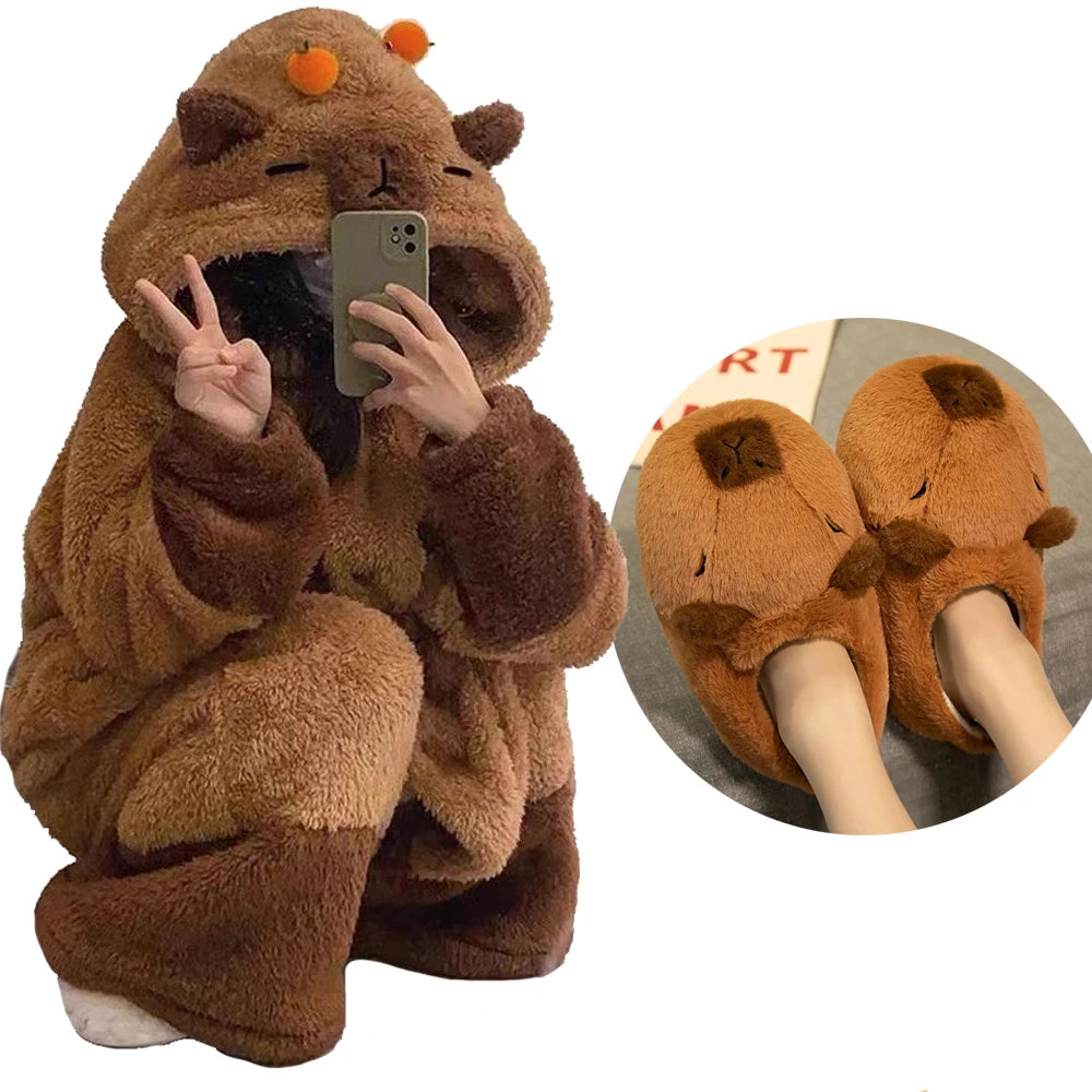 Pyjama Cosplay Capybara Hiver – Kigurumi Doux Adulte | Combinaison Chaude Fantaisie Détente & Dodo