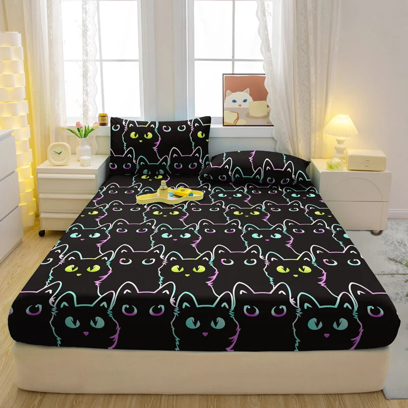 Drap-Housse Mat Imprimé – Motifs Animaux Ludiques | Housse de Lit Cartoon pour Chambre Enfant ou Adulte