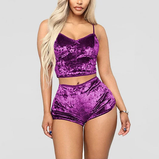 Pyjama Femme Velours – Ensemble 2 Pièces Débardeur & Short | Douceur Chic pour la Maison