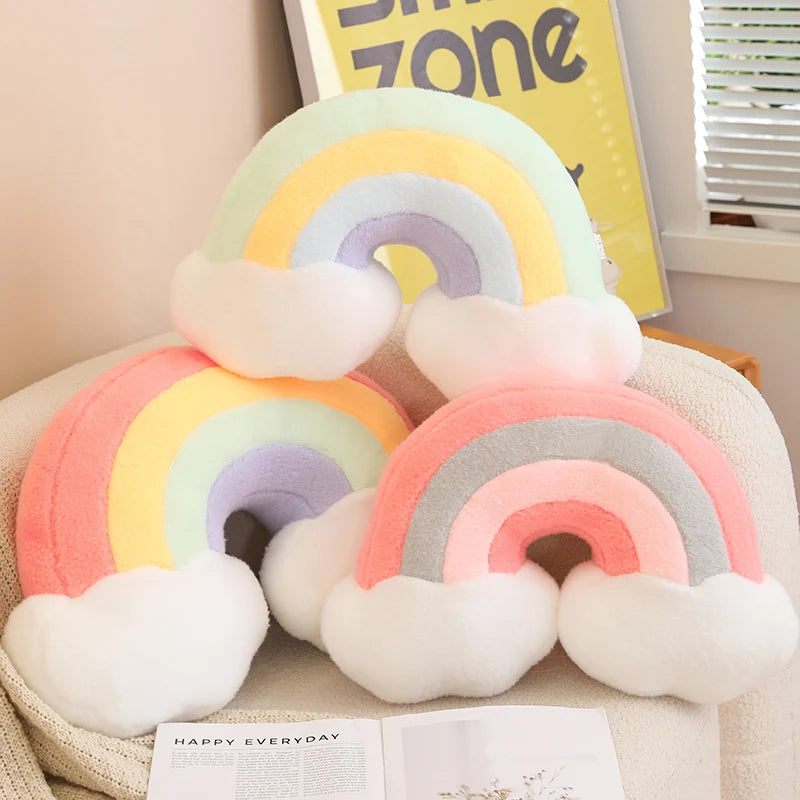 Coussins Peluche Décoratifs – Formes Ciel & Nature | Étoile, Lune, Fleur, Cœur, Arc-en-ciel