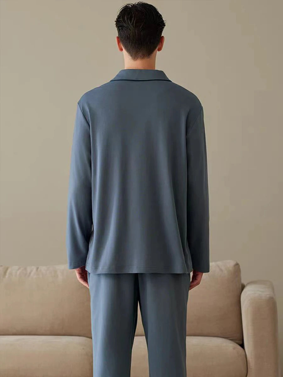Pyjama Homme Léger – Ensemble 2 Pièces Manches Longues | Printemps & Automne | Coupe Décontractée Jeune