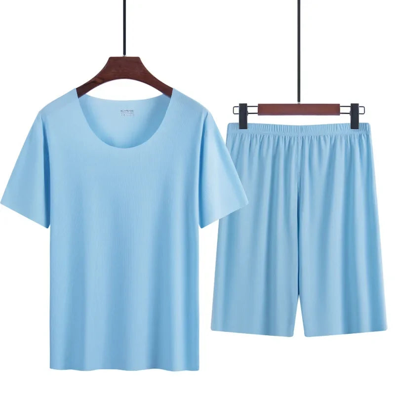 Pyjama Homme Été – Ensemble 2 Pièces en Ice Silk / Modal Léger | Manches Courtes & Pantalon