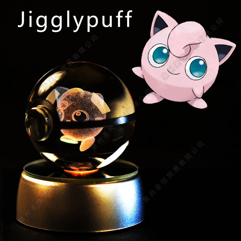 Boule Pokémon Cristal 3D avec Lumière – Pikachu, Gengar, Mewtwo | Pokéball Lumineuse Cadeau Enfant