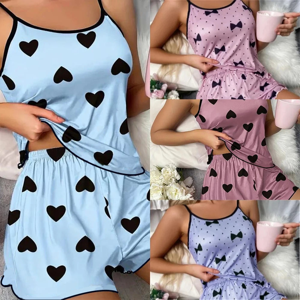 Pyjama Femme Été – Bretelles Fines & Short Imprimé