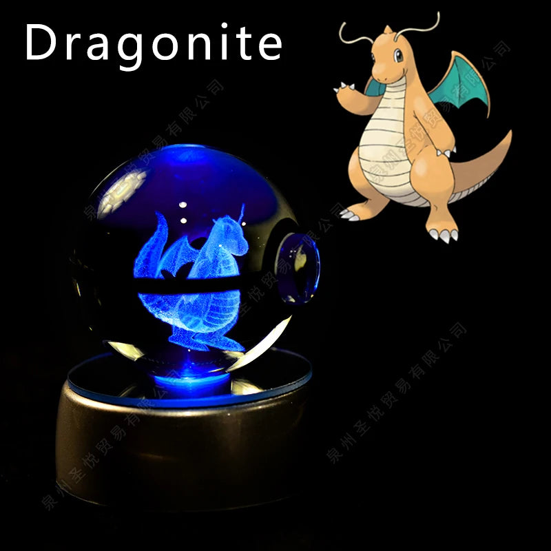 Boule Pokémon Cristal 3D avec Lumière – Pikachu, Gengar, Mewtwo | Pokéball Lumineuse Cadeau Enfant