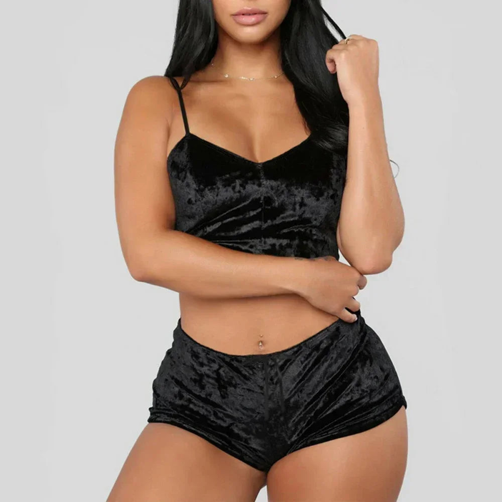 Pyjama Femme Velours – Ensemble 2 Pièces Débardeur & Short | Douceur Chic pour la Maison