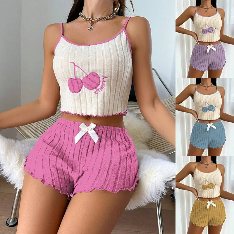 Pyjama Femme Été 2 Pièces – Ensemble Débardeur & Short en Laine Fine | Confort Léger & Élégant pour la Maison