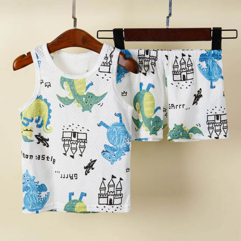 Pyjama Enfant Été 1 à 10 Ans – Ensemble Débardeur & Short | Motifs Animaux et Dinosaures | Coton Respirant