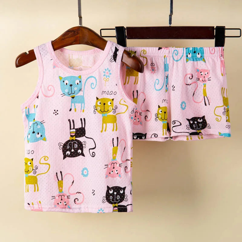 Pyjama Enfant Été 1 à 10 Ans – Ensemble Débardeur & Short | Motifs Animaux et Dinosaures | Coton Respirant