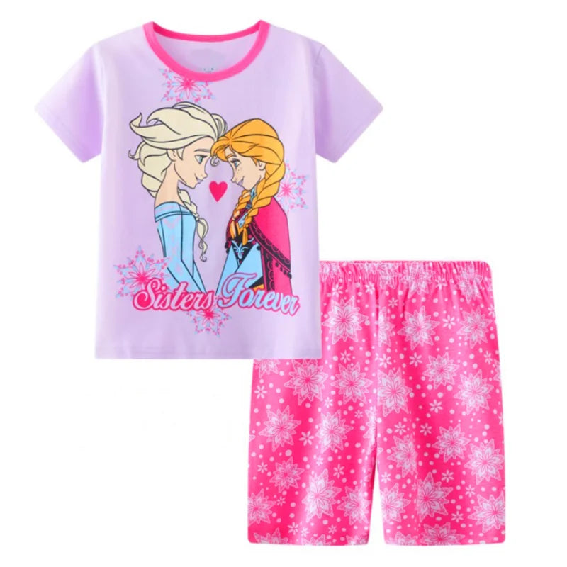 Pyjama Été Enfant – Ensemble Coton à Manches Courtes Elsa, Minnie & Autres Motifs | Fille & Bébé