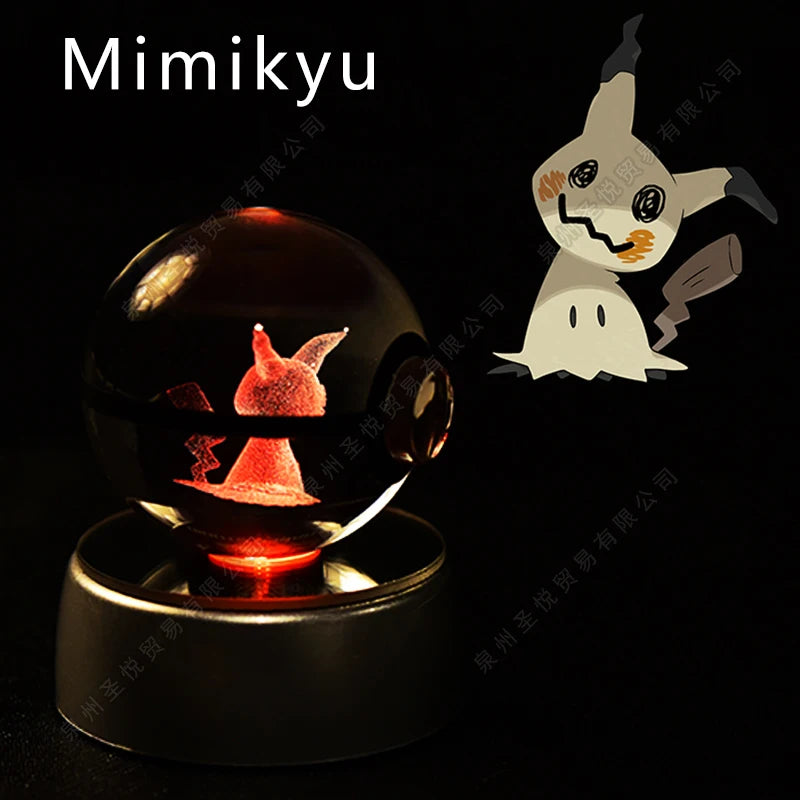 Boule Pokémon Cristal 3D avec Lumière – Pikachu, Gengar, Mewtwo | Pokéball Lumineuse Cadeau Enfant