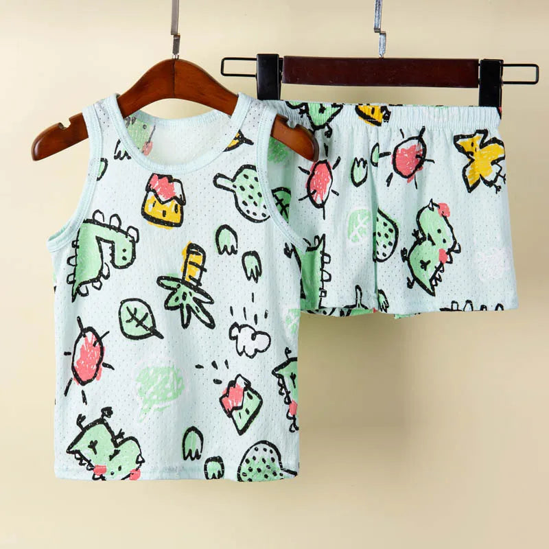 Pyjama Enfant Été 1 à 10 Ans – Ensemble Débardeur & Short | Motifs Animaux et Dinosaures | Coton Respirant