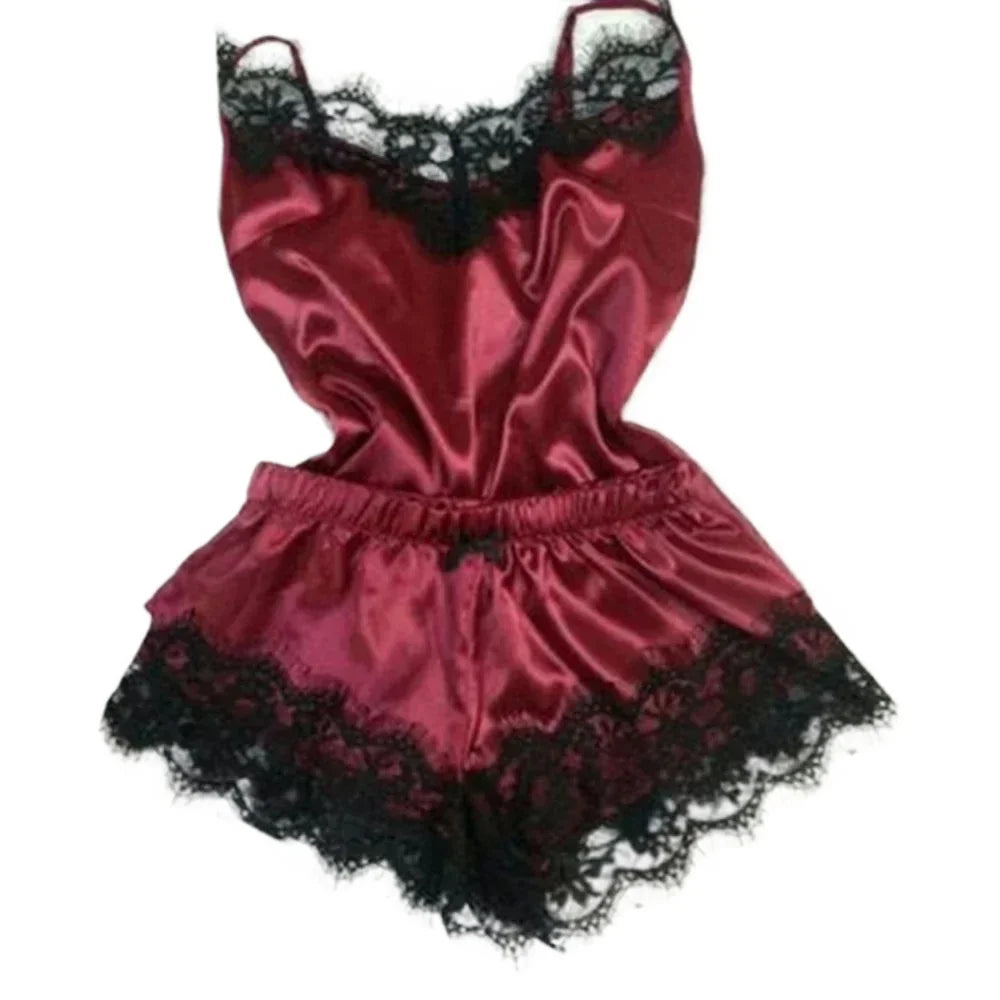 Ensemble Pyjama Satin & Dentelle Femme – Caraco et Short Sexy Été