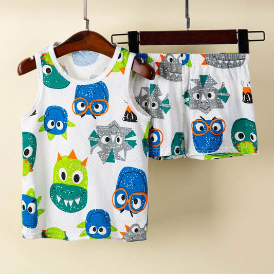 Pyjama Enfant Été 1 à 10 Ans – Ensemble Débardeur & Short | Motifs Animaux et Dinosaures | Coton Respirant
