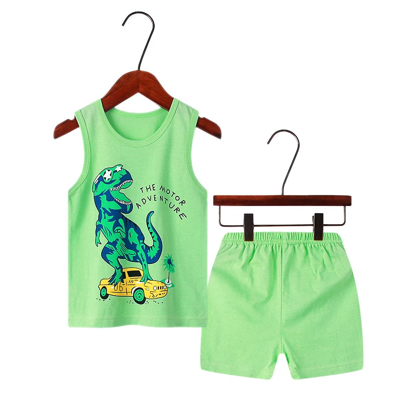 Pyjama Enfant Été 1 à 10 Ans – Ensemble Débardeur & Short | Motifs Animaux et Dinosaures | Coton Respirant
