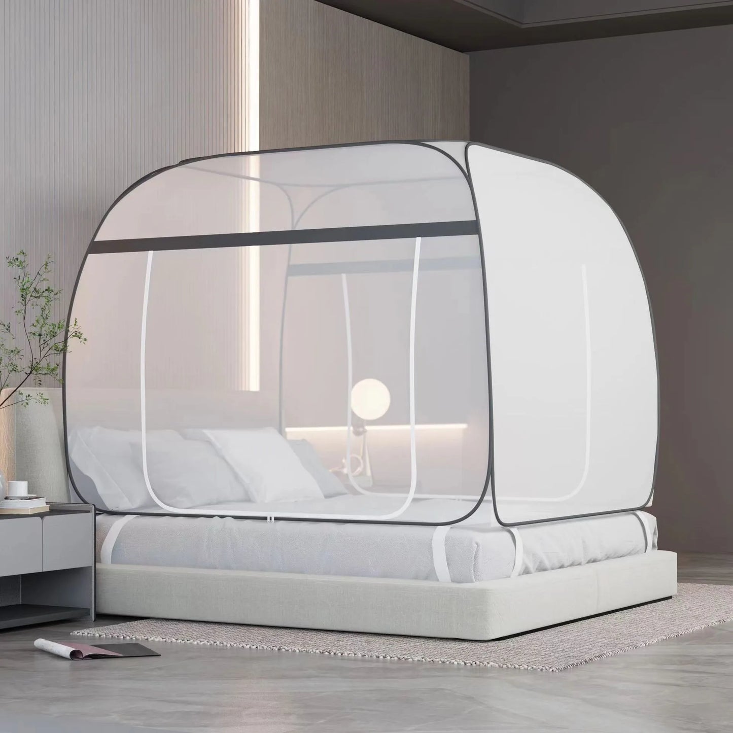 🌙 Moustiquaire Tente Sans Installation – Style Yourte Moderne | Gris Étoilé