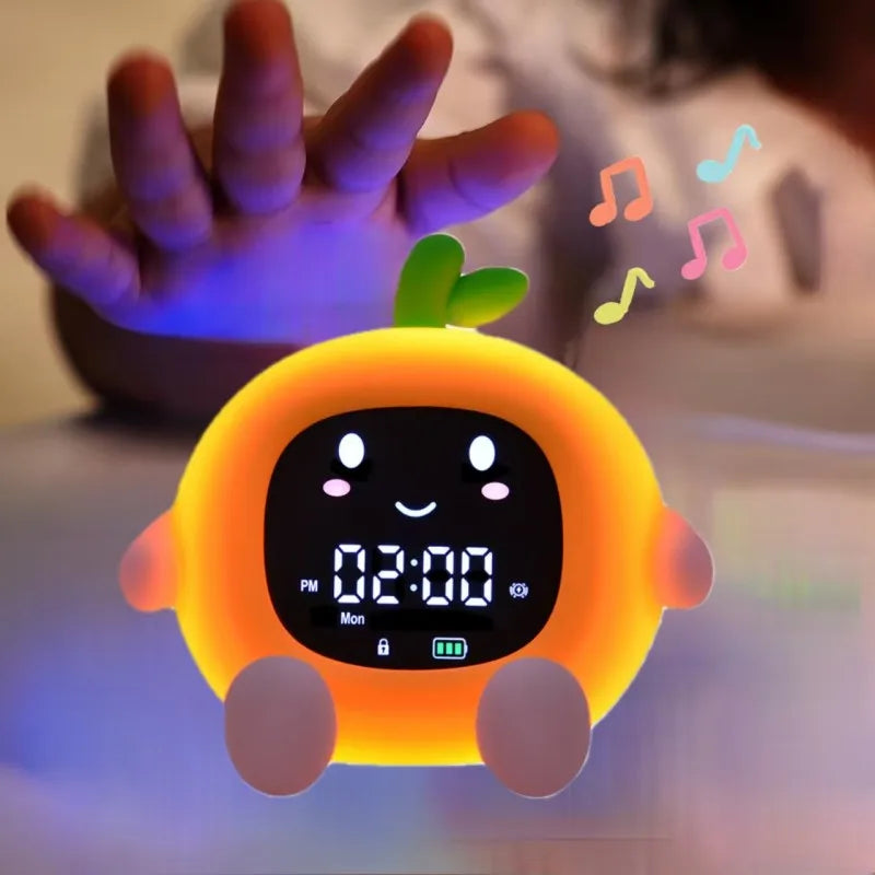Réveil Enfant LED en Forme de Fruit – Lampe de Nuit, Minuteur Silencieux & Alarme 6-en-1
