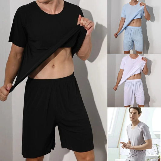 Pyjama Homme Été – Ensemble 2 Pièces en Ice Silk / Modal Léger | Manches Courtes & Pantalon