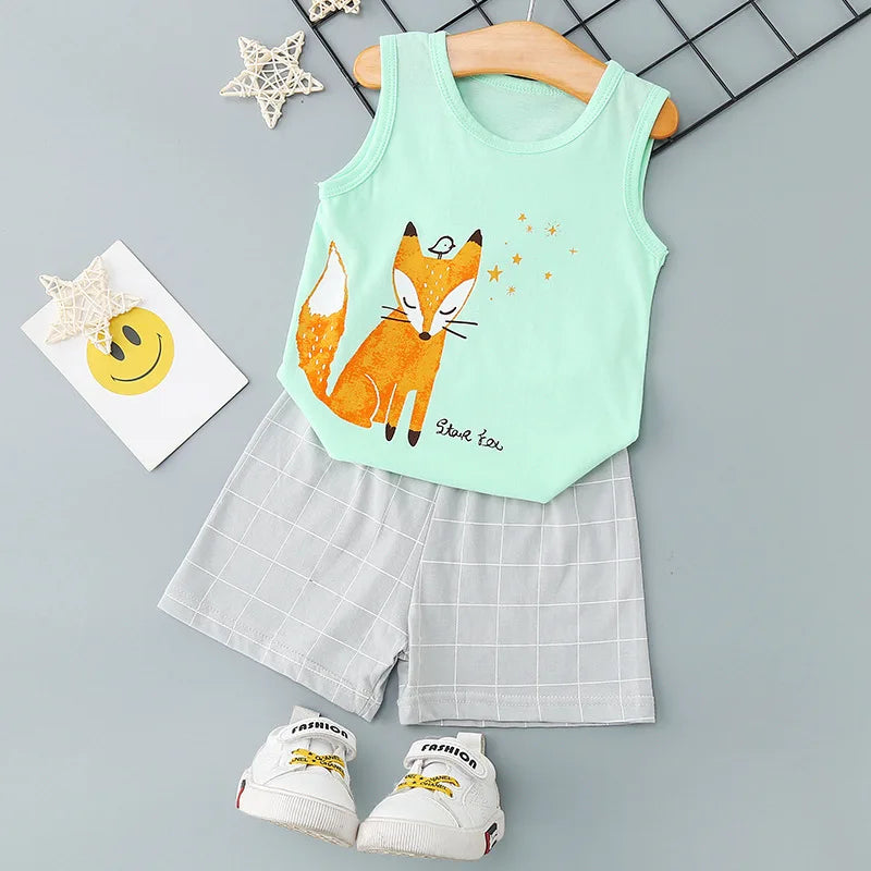 Pyjama Enfant Été 1 à 10 Ans – Ensemble Débardeur & Short | Motifs Animaux et Dinosaures | Coton Respirant